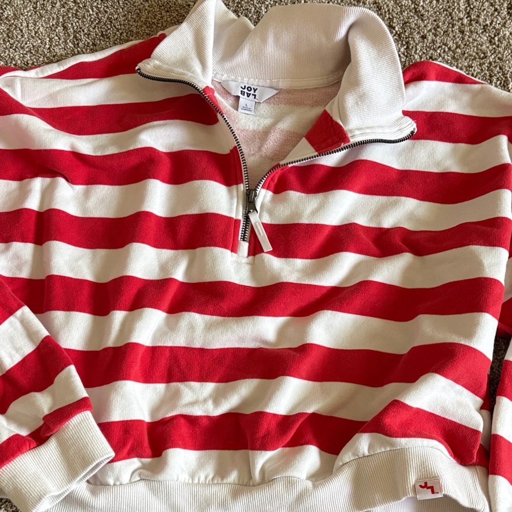 JoyLab Red and White Cropped Half Zip